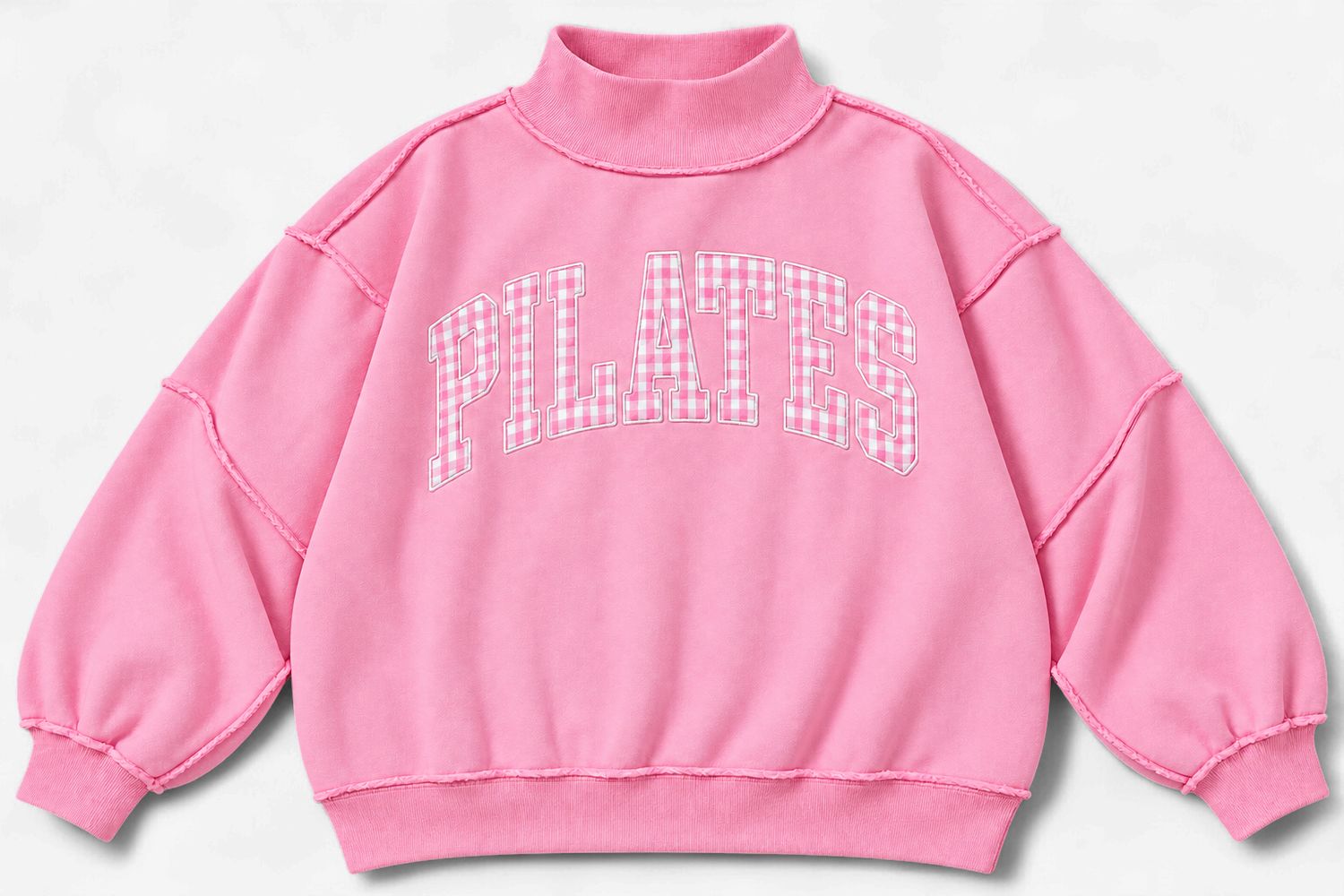 Pink Pilates Gingham Mockneck Sweatshirt Pink Pilates Gingham Mockneck Sweatshirt, Color: Pink, Size: S/M