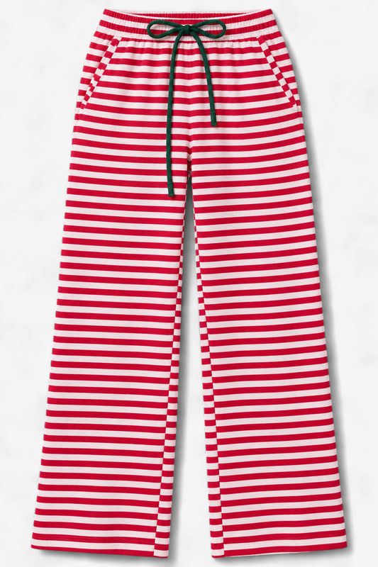 Holiday Spirit Contrast Drawstring Wide Leg Striped Lounge Pants