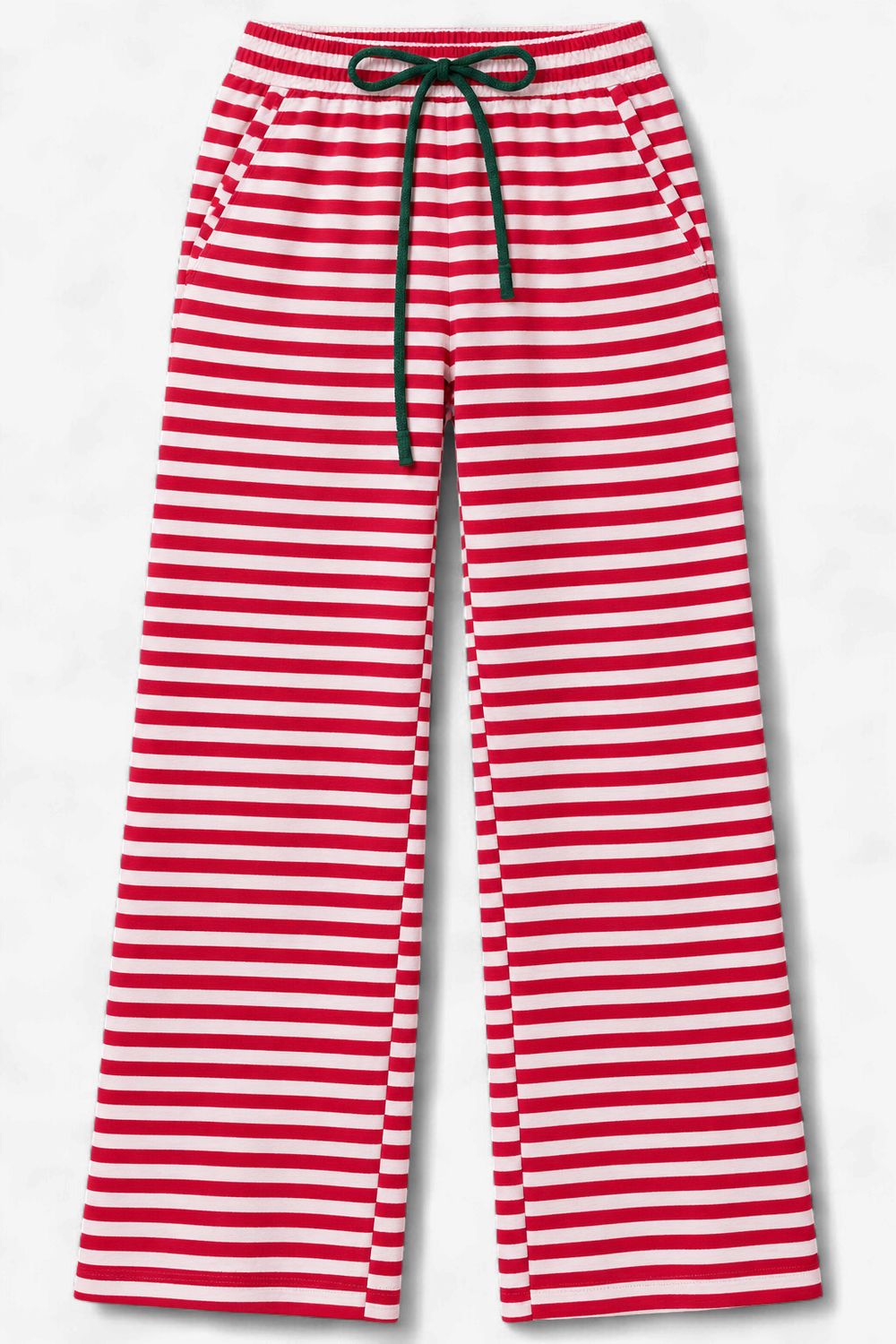 Holiday Spirit Contrast Drawstring Wide Leg Striped Lounge Pants, Color: RED/WHITE, Size: L