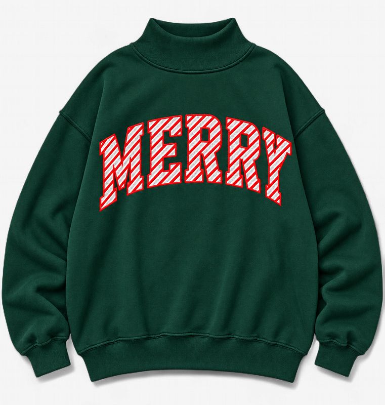 MERRY Embroidered Mock Neck Sweatshirt