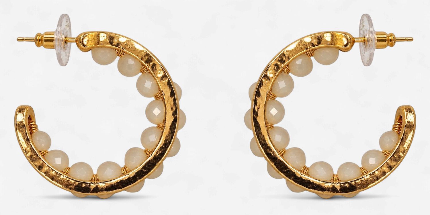 Beaded Gold Hoop Earring