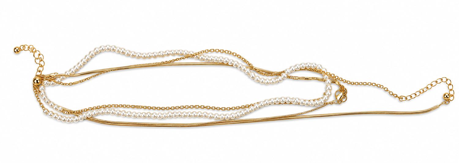 The Triple Charm Necklace, Color: Gold & Pearl