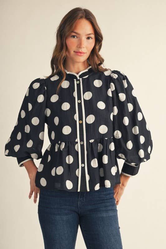 Charming Polka Dot Button Down Top