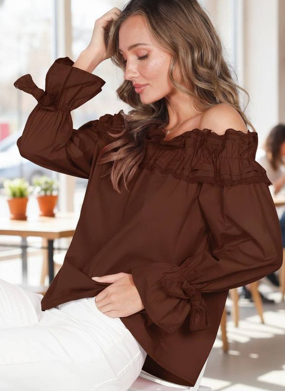 Feminine Off-the-Shoulder Ruffle Accent Blouse Top