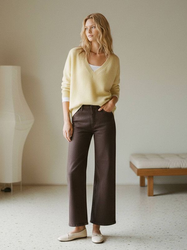 HIGH RISE CHICORY COFFEE COATED WIDE LEG JEANS