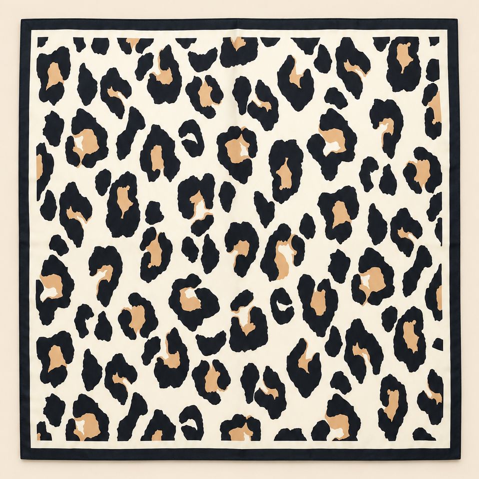 LARGE LEOPARD ANIMAL PRINT BANDANA SCARF, Color: OFF WHITE