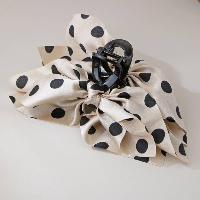 POLKA DOT BOHO VINTAGE HAIR CLAW CLIPS POLKA DOT BOHO VINTAGE HAIR CLAW CLIPS, Color: POLKA DOT OFF WHITE