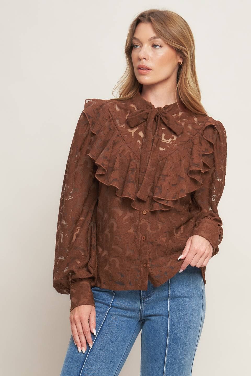 The Espresso Elegance Blouse, Color: Brown, Size: L