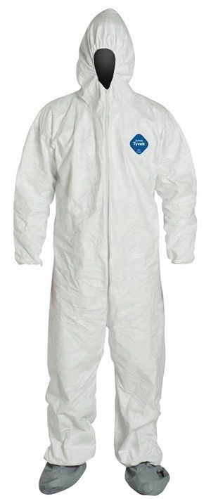 DuPont Tyvek 400 Coverall with Respirator-Fit Hood & Boots, Elastic Wrists (Single Suit)