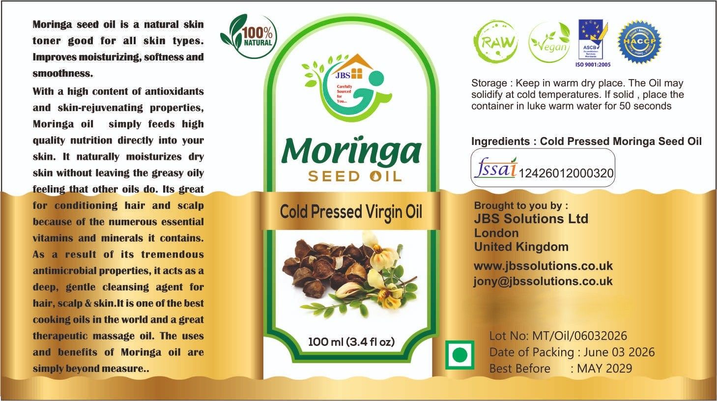 Moringa  Seed Oil - 100ml