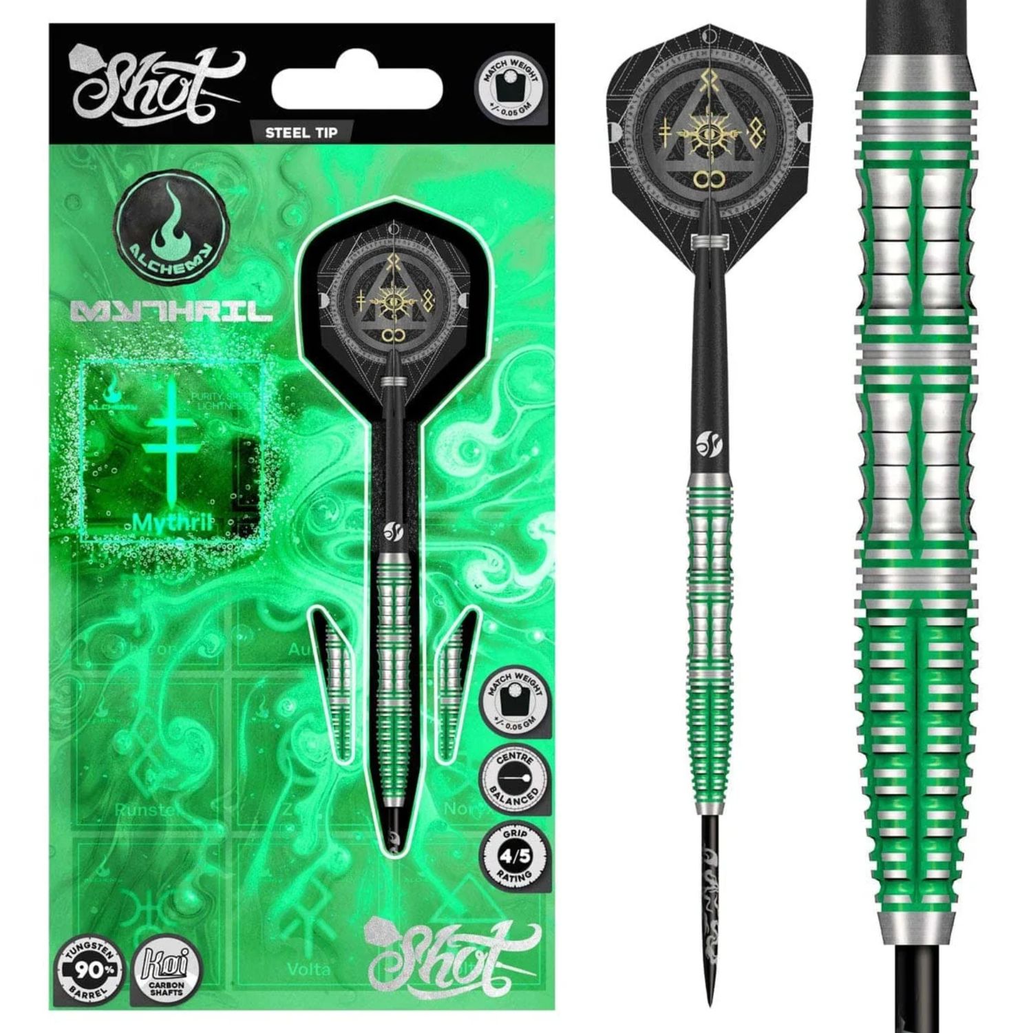 Alchemy Mythril Steel Tip Dart Set-90% Tungsten Barrels-23gm