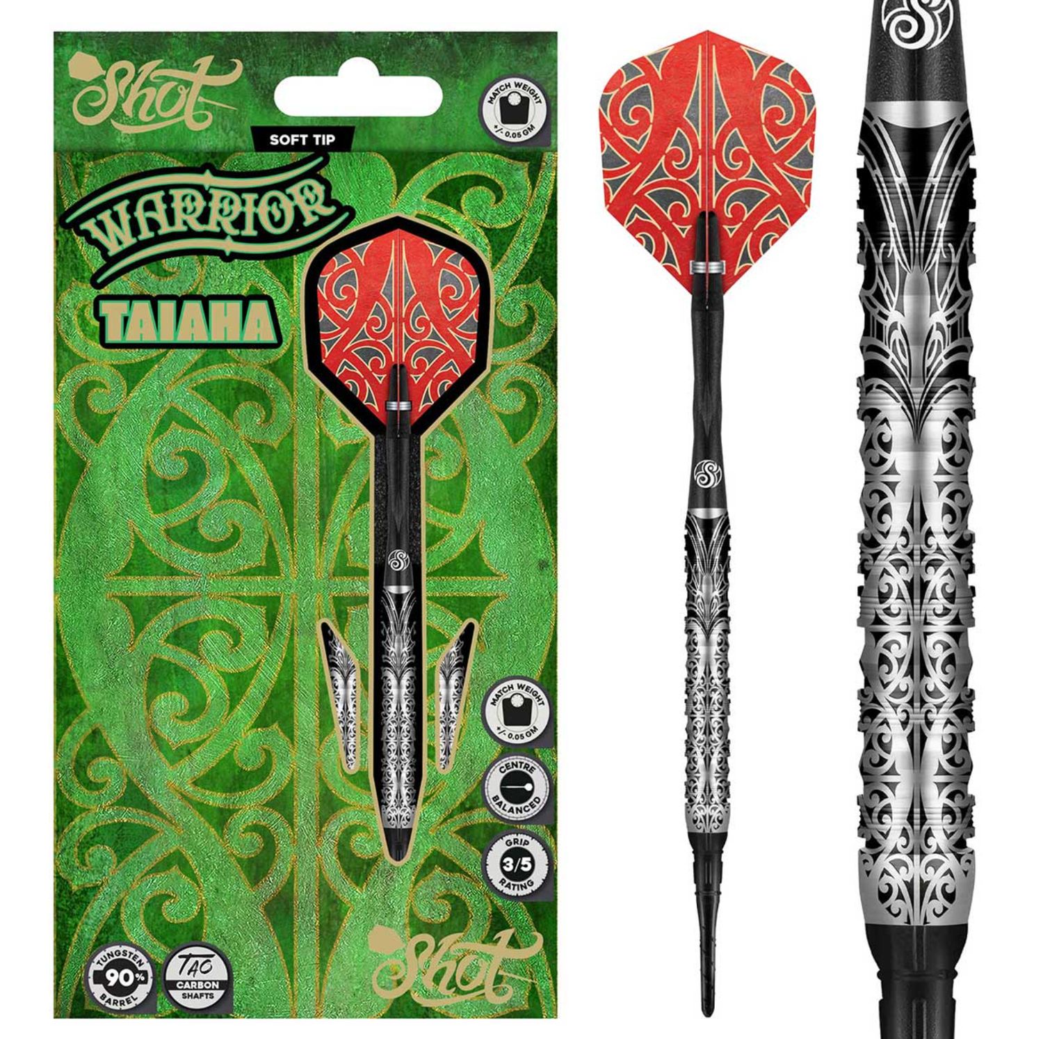 Warrior Taiaha Soft Tip Dart Set-90% Tungsten Barrels-18gm