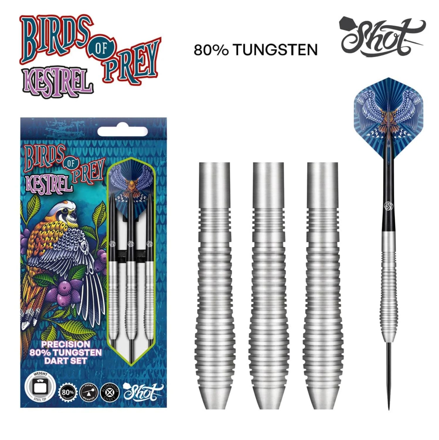 Birds of Prey Kestrel Steel Tip Dart Set-80% Tungsten-23gm