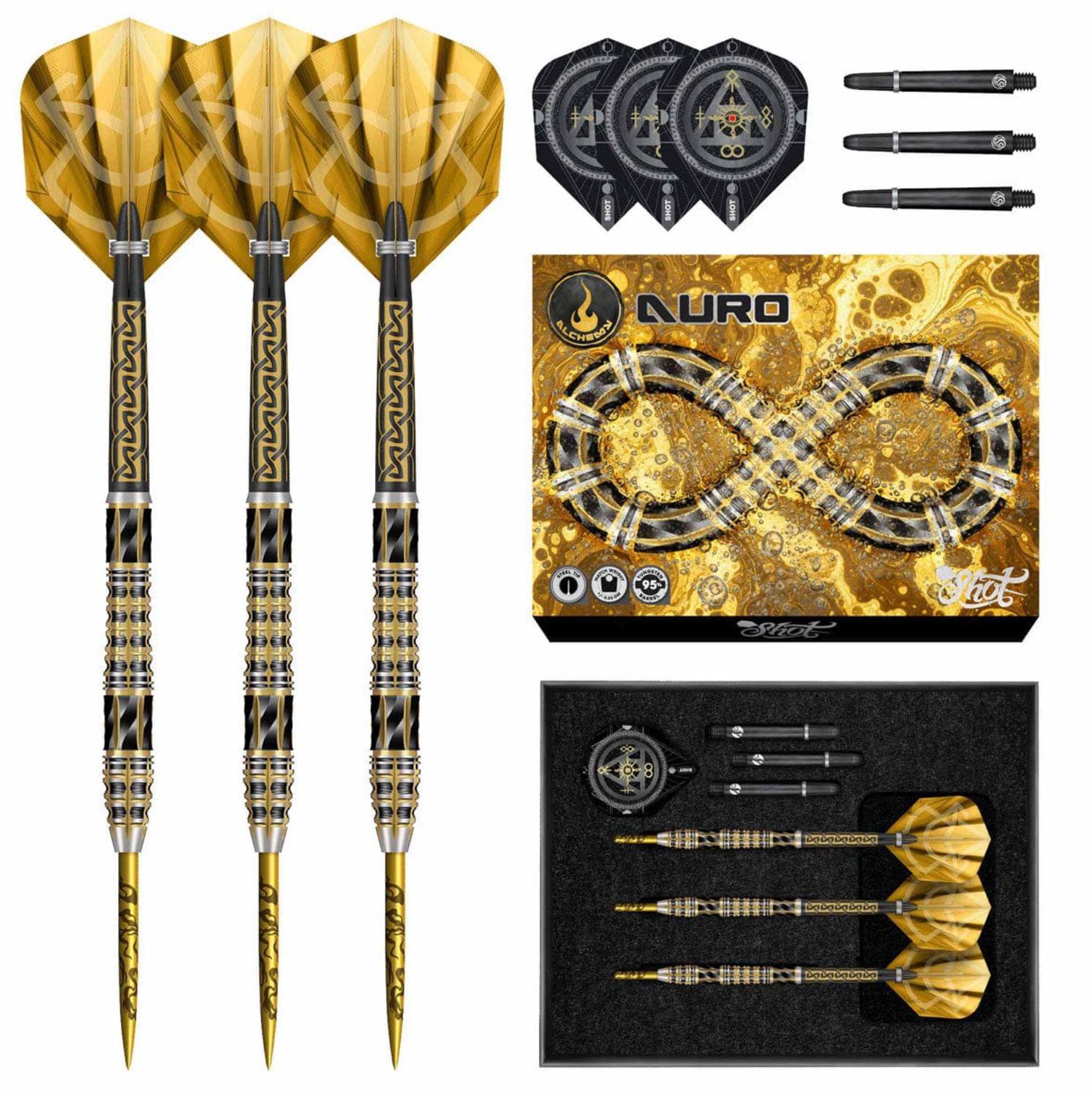 Alchemy Auro Steel Tip Dart Set-95% Tungsten Barrels-25gm
