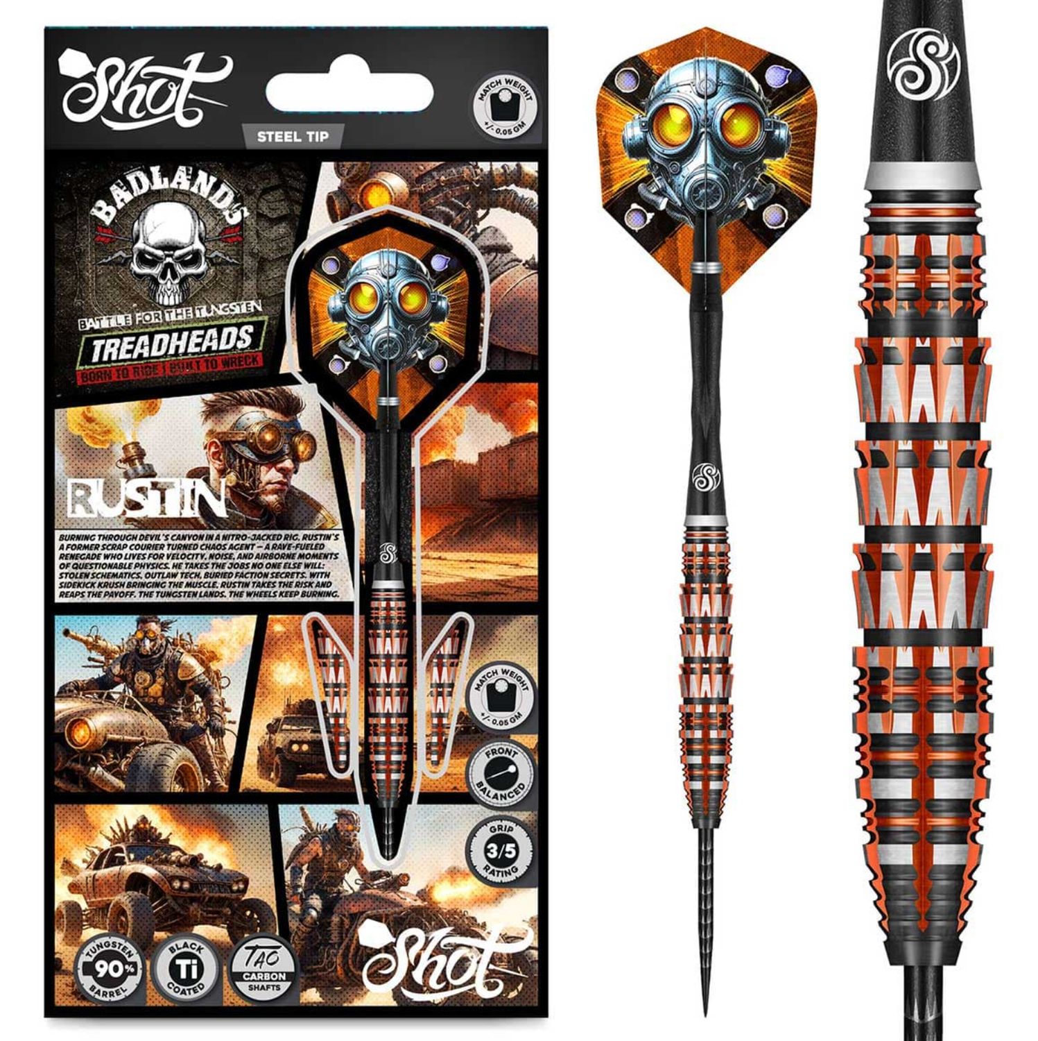 Badlands Rustin Steel Tip Dart Set-90% Tungsten Barrels-23gm