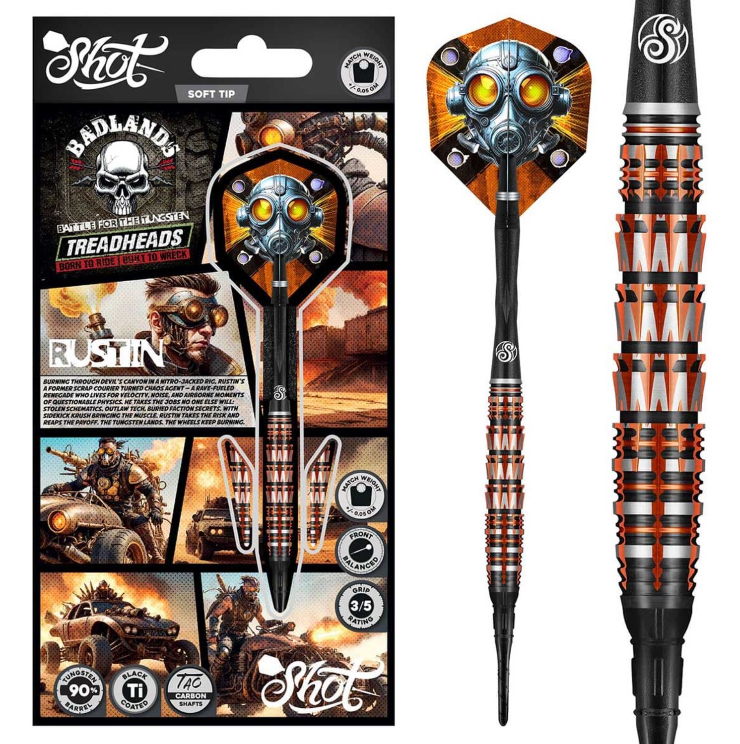 Badlands Rustin Soft Tip Dart Set-90% Tungsten Barrels-20gm
