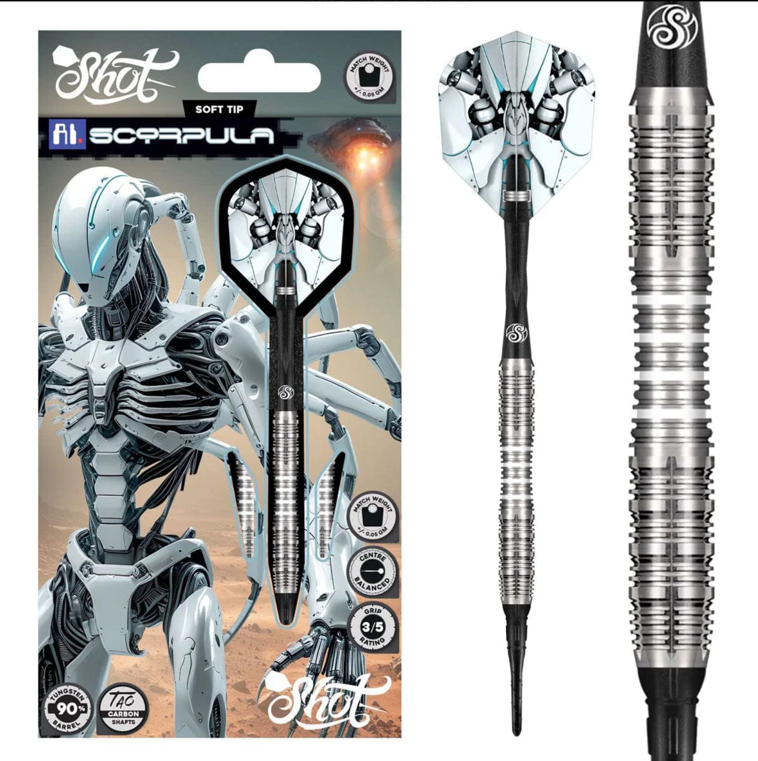AI Scorpula Soft Tip Dart Set-90% Tungsten Barrels-20gm