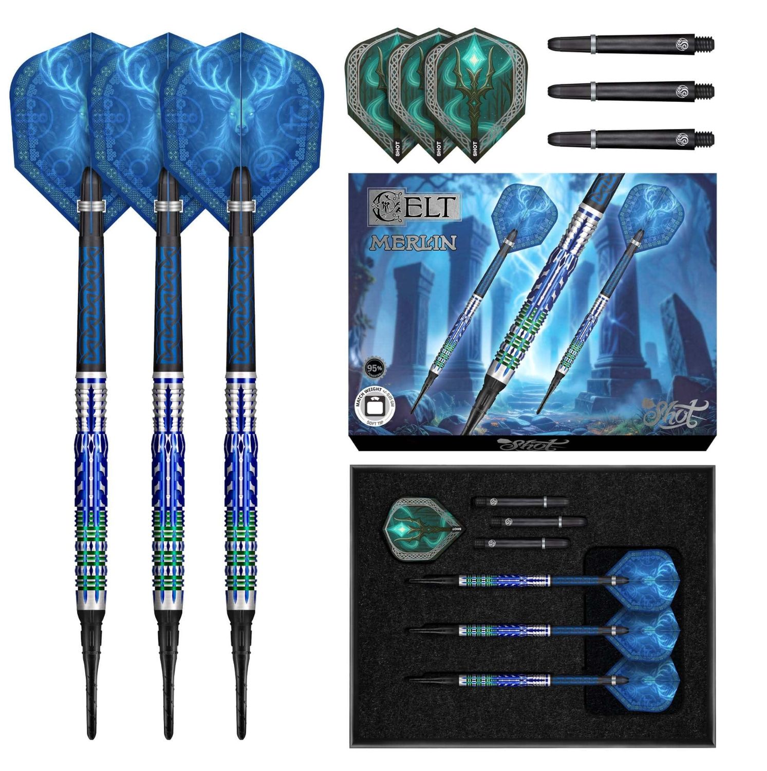 Celt Merlin Soft Tip Dart Set-95% Tungsten Barrels-20gm