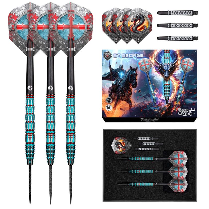 Future Knights St George Steel Tip Dart Set-95% Tungsten Barrels-24gm