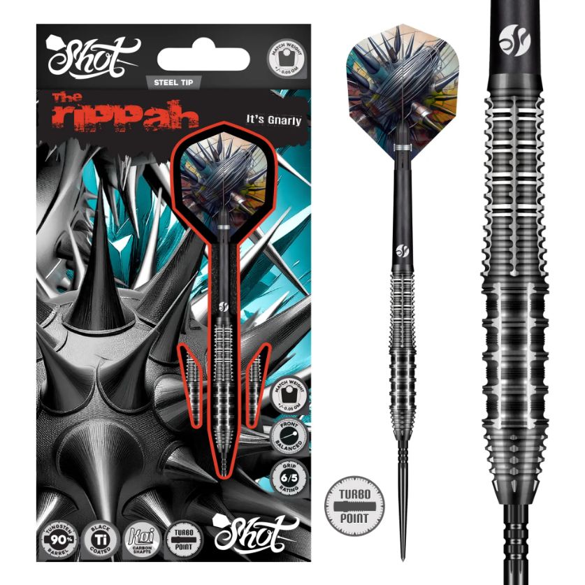 Gnarly Rippah Steel Tip Dart Set-90% Tungsten Barrels-22gm