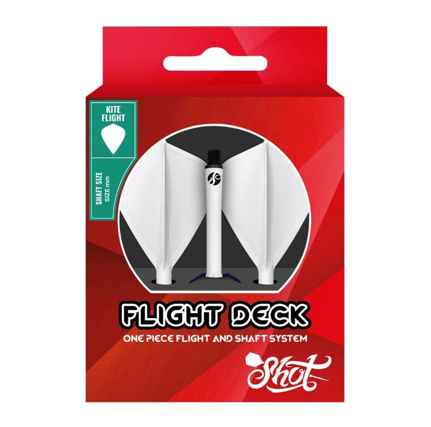 Flight Deck-One Piece Dart Flight and Shaft System-White-Kite Shape-Shot