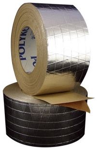 72 MM x 46 M x 9.25 Mil, 30 Lb-Inch, Aluminum Foil/Fiberglass/Kraft Paper Laminate Backing/Carrier, Synthetic Rubber Adhesive, Polycoated Natural Kraft Paper Liner, Insulation Jacketing Tape