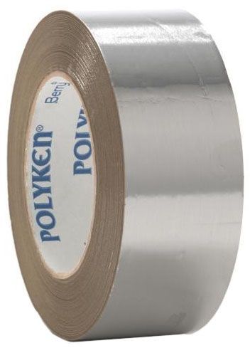 2.5" x 46 M, 3.5 Mil Thick, Aluminum Color, Acrylic Adhesive, 1.75 Mil Aluminum Foil Backing, Polycoated Natural Kraft Paper Liner, Single Coated, Premium Extreme Weather Foil Tape