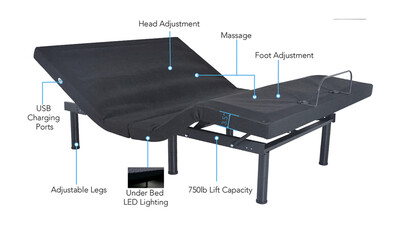 Mlily Adjustables MS300 TwXL (Buy two to make a Split King) Size Dual Massage 750lb Capacity Adjustable Bed w/Free Shipping Special Order Eta 1 Wk