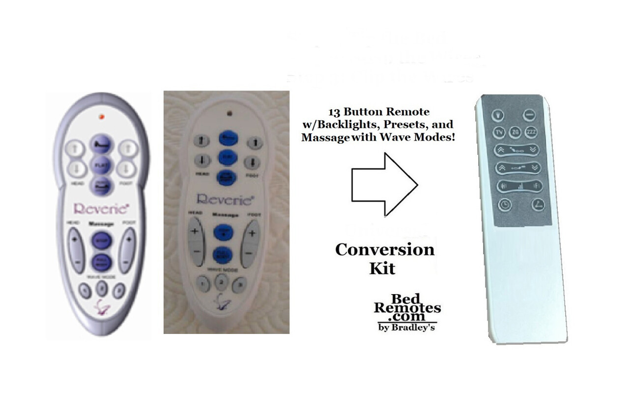 Conversion Kit (Premium Massage Model) for Reverie RC-WM-102 Legacy Bases (See Pic) -Used for a lost/broken remote. 13 Button Backlit Controls Movement/Massage/Presets