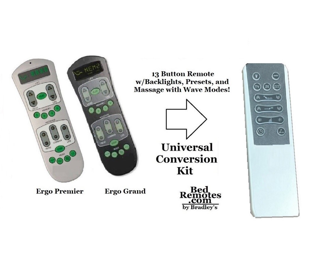 Remote Generic Conversion Kit (Premium Model) Compatible with Legacy Tempur-pedic Ergo Premier / Grand -Used for lost/broken remotes. 13 Button Backlit Controls Movement/Massage/Presets TES200