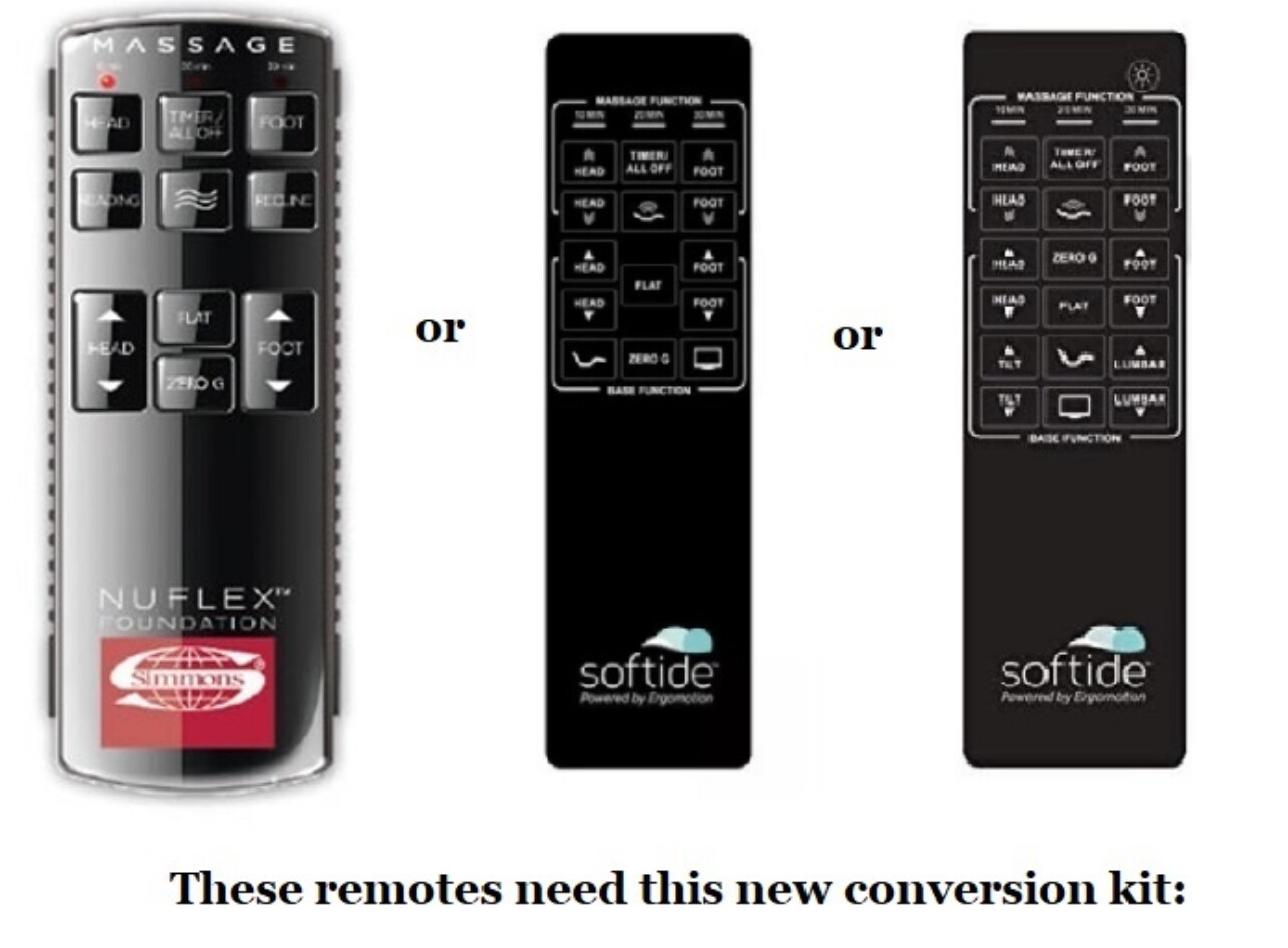 Replacement 2 Piece Conversion Kit Compatible w Simmons Nuflex or Softide 5100/8100 (no Lumbar Support) 6 Pin - New Grey Version Remote- Replaces Lost or Broken Remote