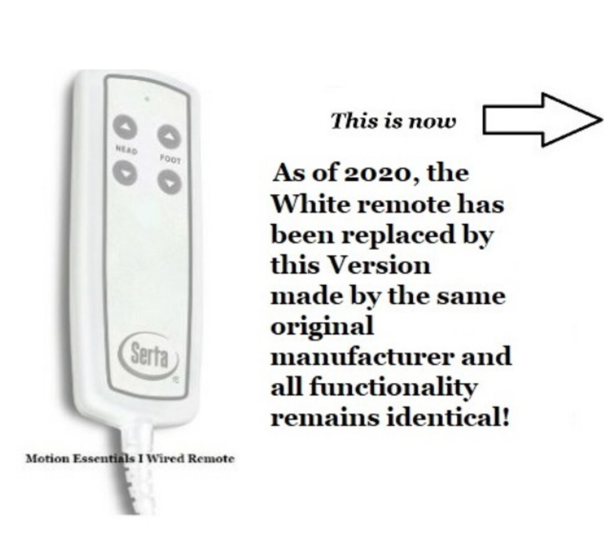 Serta Motion Essentials and Ergo Black 1st Gen 1.0 (New 2 Pc Conversion Kit Version) Remote Replacement