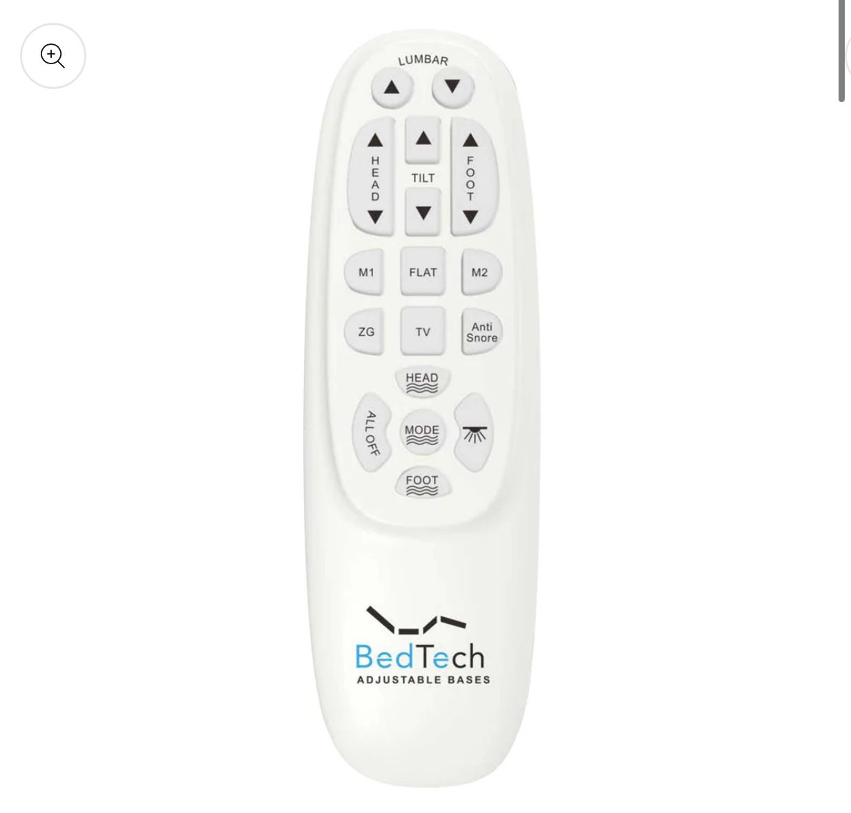 Replacement Wireless Remote Compatible with 
BT6500 6500 Bedtech Bed Tech, MLily NE500 or Revive Bases - White Version With Lumbar NOTE No Bluetooth Icon