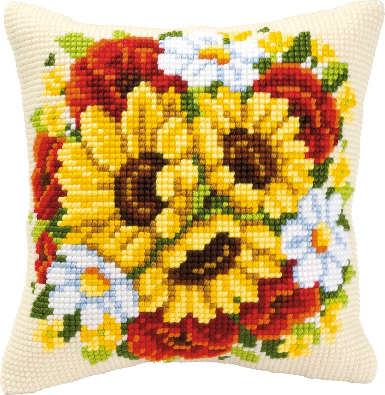 KRUISSTEEKKUSSEN ZONNEBLOEMEN EN KLAPROZEN (op bestelling)