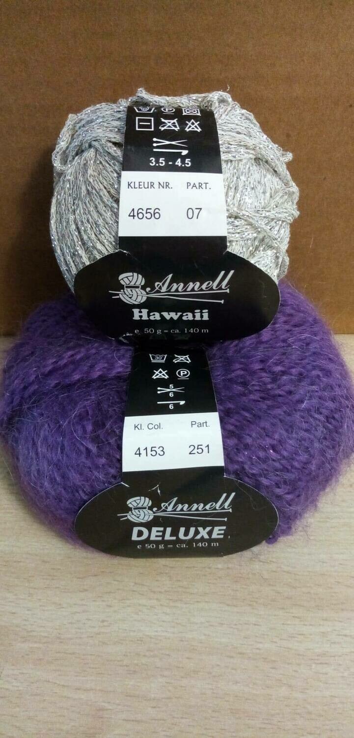 Breimodel oktober 2020 : Deluxe paars & Hawaii lichtgrijs (op bestelling)