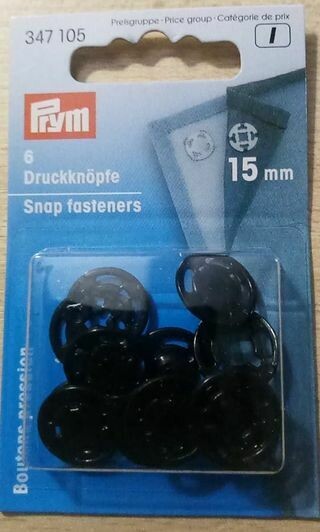 drukknop plastiek 15mm zwart