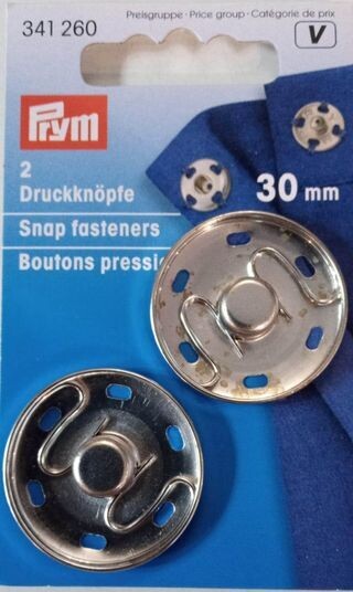 30mm zilver aannaai drukknop - 2 stuks