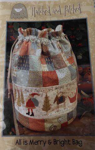 all is merry& bright bag patchworkpatroon van kerst zak  35x23cm