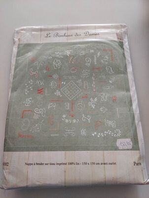 6102 le bonheur des dames 150x150cm
=tafelkeed voorgedrukt borduren=SOLDENPRIJSJE!!!(normaal=€153.75)