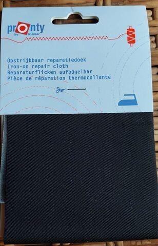 zwarte opstrijkbare reparatiedoek  10x40cm PRONTY