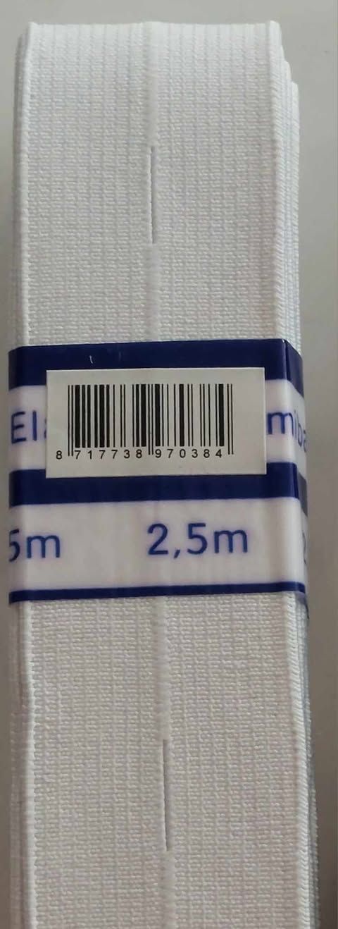 witte knoopsgaten elastiek rol van 2.5m  breedte 2.50
