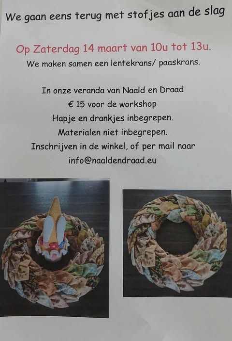 lentekrans in stof 14 maart van 10u tot 13u =workshop
