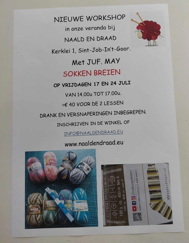 workshop sokken breien 2 lessen 17 en 24 juli = VOLZET!!!!