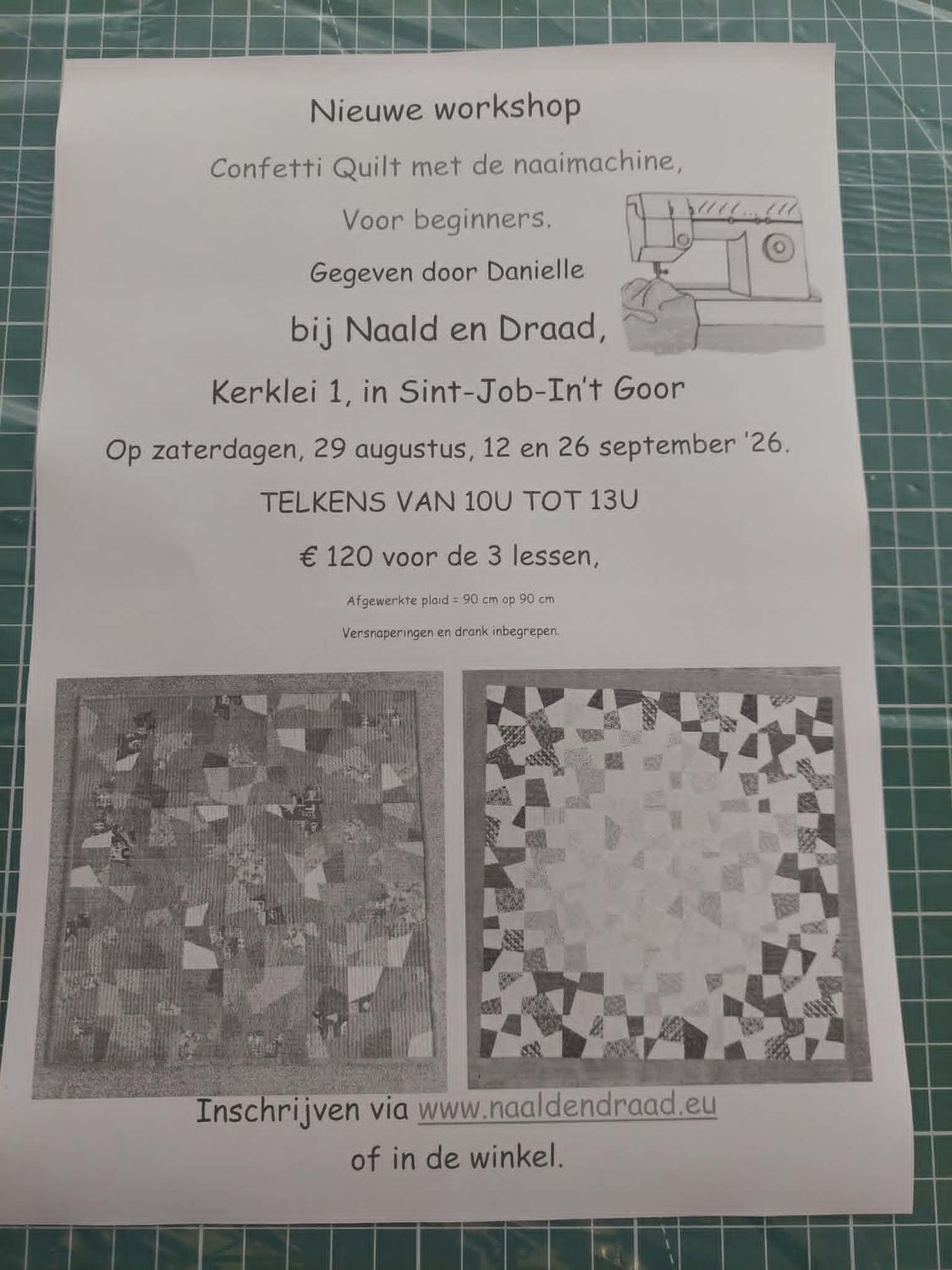 CONFETTI QUILT =quilten met naaimachine ook voor beginners!=workshop in 3 les zaterdag 29/8-12/9-26/9 van 10u tot 13u