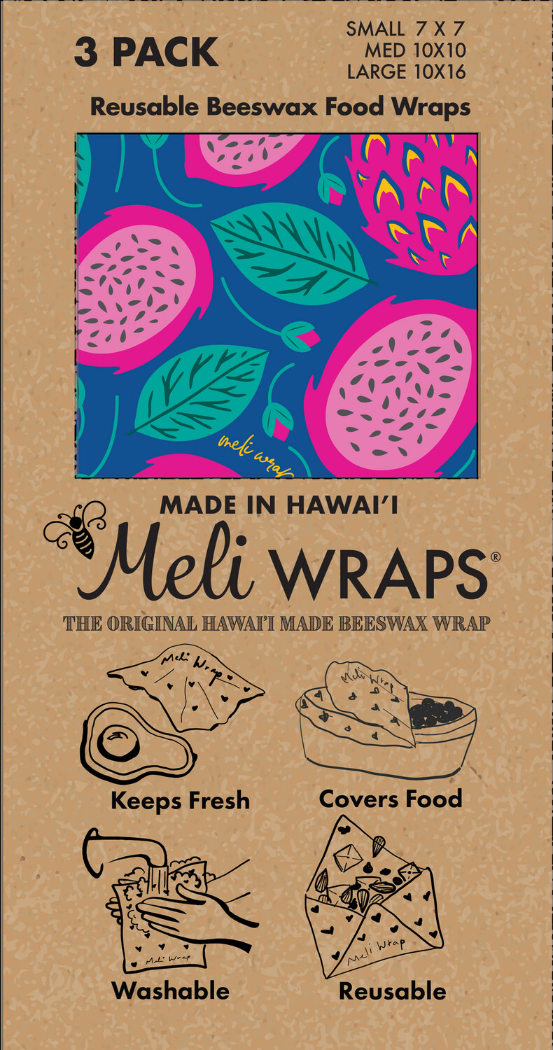 Meli Wraps, 3 Pack Reuseable Beeswax Wrap -- Hawaiiana Variety