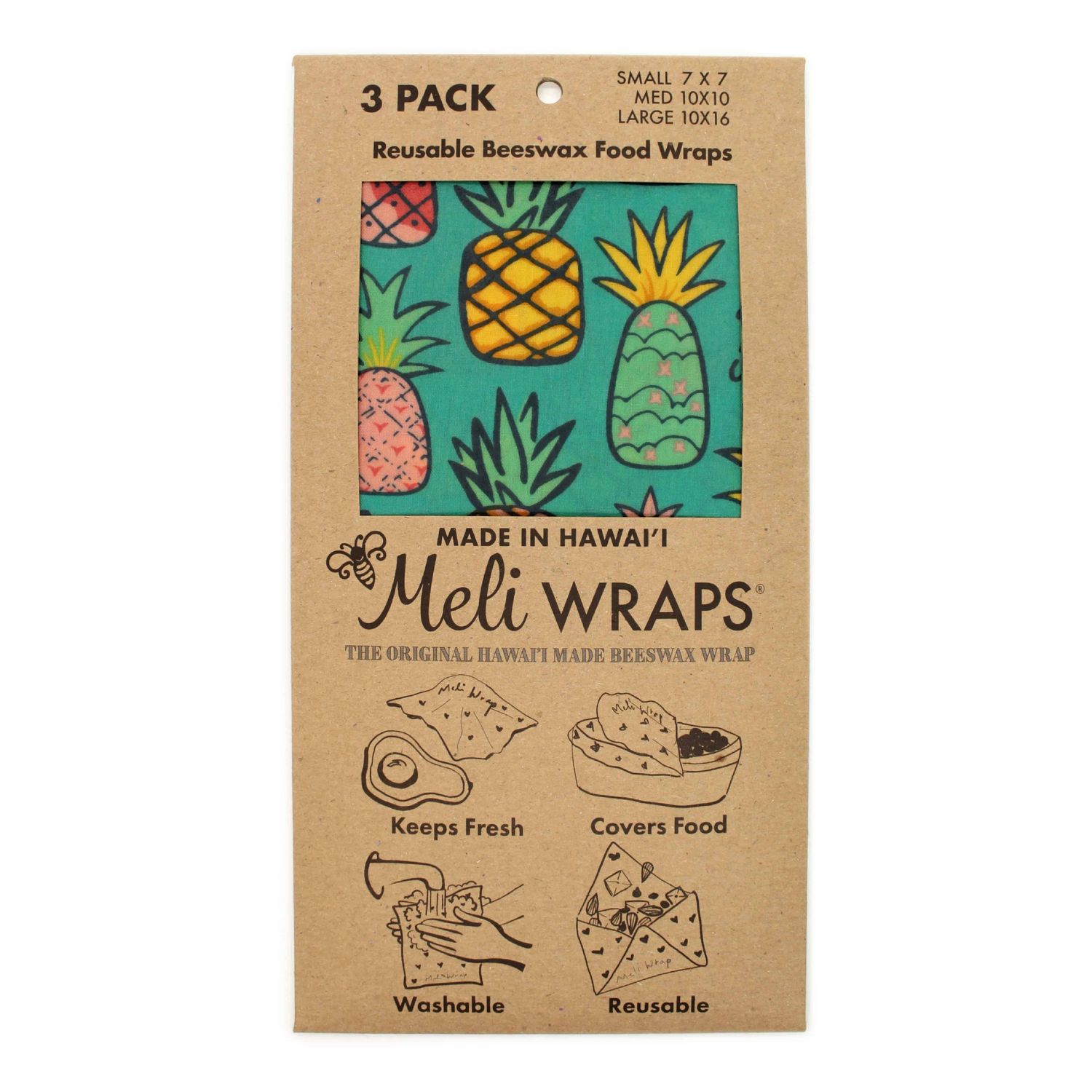 Meli Wraps, Beeswax Food Wraps - Pineapple (3-Pack)