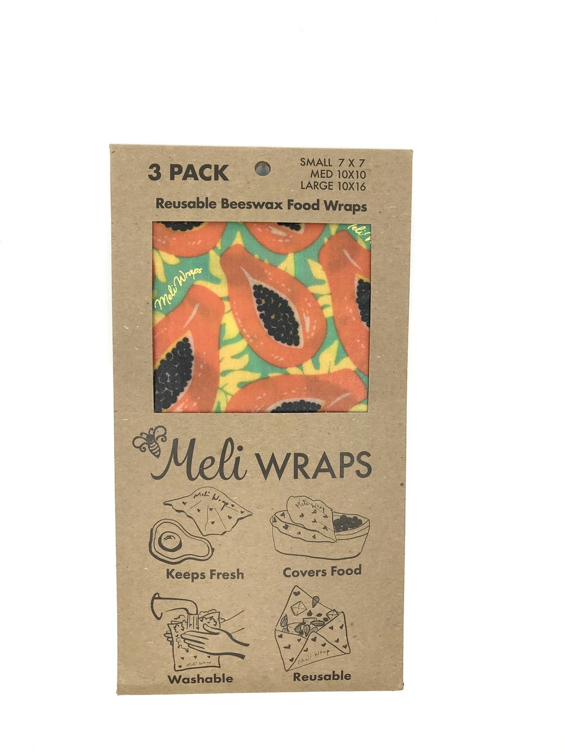 Meli Wraps, Beeswax Food Wraps - Tropical Papaya (3-Pack)