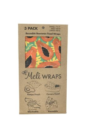 Meli Wraps, Beeswax Food Wraps - Tropical Papaya (3-Pack)