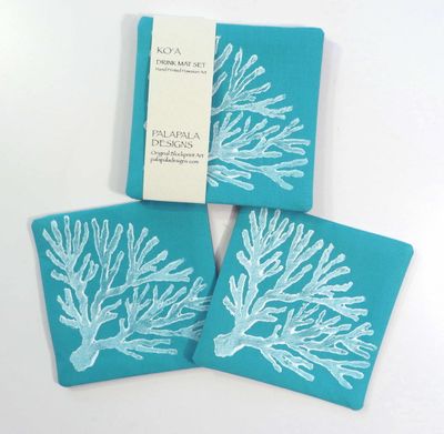 Drink Coaster Set, Palapala Designs - Ko&#39;a Aqua