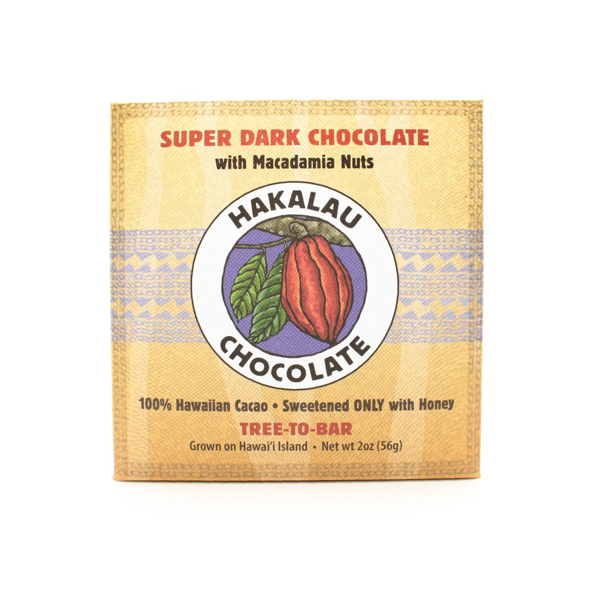 Chocolate Bar, Hakalau Chocolate, Macadamia Nut 80% Dark (2.2 Oz.)